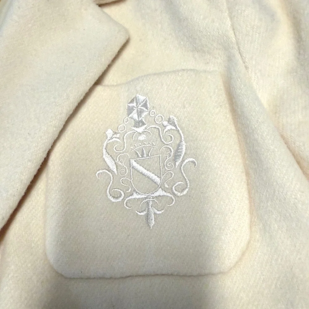 Kristen Blake Vintage Cream Wool Blend‎ Crest Blazer Jacket Womens Size 16 USA